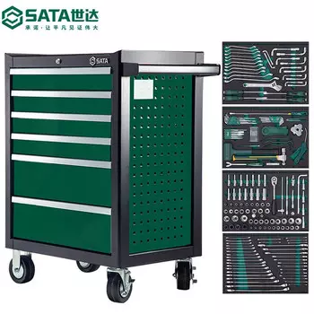 SATA 09931 Набор универсальных тележек для ремонта машин, 368 предметов + тележка для инструментов с 6 ящиками