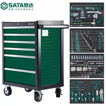 SATA 09932 Набор универсальных тележек для ремонта машин, 242 предмета + тележка для инструментов с 6 ящиками
