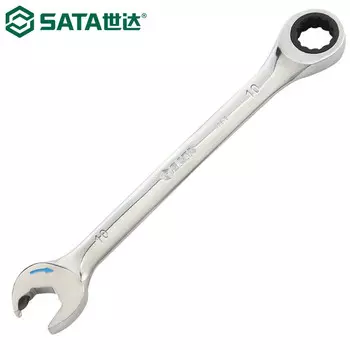 SATA 43606 Ключ с храповым механизмом Ключ для цветов сливы с фиксированной головкой Открытие для цветов сливы Быстрый ключ двойного назначения Полностью полированный хром-ванадиевая сталь с высоким крутящим моментом 10 мм