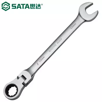 SATA 46404 Ключ с храповым механизмом с подвижной головкой, сливовой открытый ключ, открывающийся в виде цветка сливы, двусторонний, быстрый ключ двойного назначения, полностью полированный, хром-ванадиевая сталь с высоким крутящим моментом, 13...
