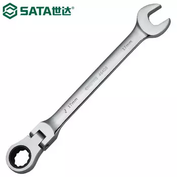 SATA 46408 Ключ с храповым механизмом с подвижной головкой, сливовый открытый ключ, открывающийся для цветения сливы, двусторонний, быстрый ключ двойного назначения, полностью полированный, хром-ванадиевая сталь с высоким крутящим моментом, 17 м...