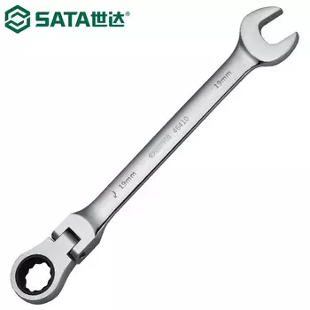 SATA 46410 Ключ с храповым механизмом с подвижной головкой, сливовой открытый ключ, открывающийся для цветения сливы, двусторонний, быстрый ключ двойного назначения, полностью полированный, хром-ванадиевая сталь с высоким крутящим моментом, 19 м...
