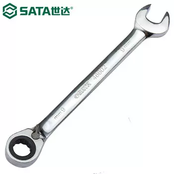 SATA 46602 храповой ключ, двусторонний сливной открытый ключ, сливовой открытый двойной быстрый ключ, полностью полированный, большой крутящий момент 9 мм
