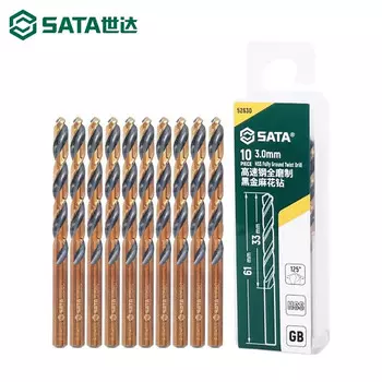 SATA 52525 Набор спиральных сверл из быстрорежущей стали, 25 предметов, полностью шлифованные, из черного золота