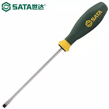 SATA 63722 Отвертка шлицевая серии G, трехцветная отвертка с ручкой, хром-ванадиевый сплав молибдена, сталь, сильная магнитная-7x250 мм