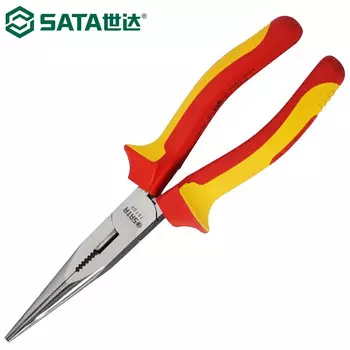 SATA 70132 изолированные плоскогубцы с острыми концами высокого напряжения VDE1000V устойчивые к давлению плоскогубцы с длинными носками хром-ванадиевая сталь 8 дюймов 212 мм