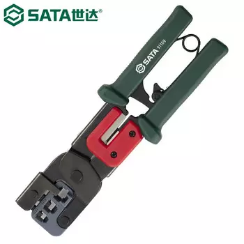 SATA 91109 импортные клещи для сетевых кабелей, трехпортовые, шесть категорий, 4/6/8P, клещи для обжима телекоммуникационной сети с храповым механизмом, режущие и зачистные, многофункциональные обжимные клещи, обжимные клещи с хрустальной головк...