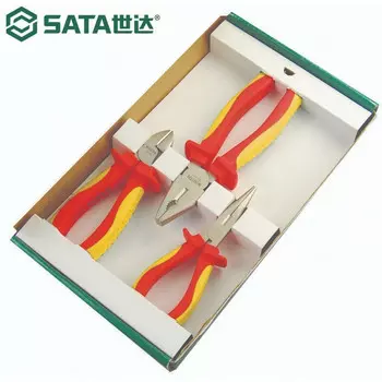 SATA Набор из 3-х плоскогубцев для изолированных проводов высокого напряжения, набор острогубцев и диагональных плоскогубцев VDE10000V, набор инструментов для ремонта электрики, устойчивых к напряжению 09261, в наличии