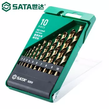 SATA Набор спиральных сверл из 10 предметов, износостойкая прямая ручка, набор кобальтсодержащих спиральных сверл, аксессуары для электродрелей, быстрорежущая сталь М35 52810 (1-10 мм), в наличии