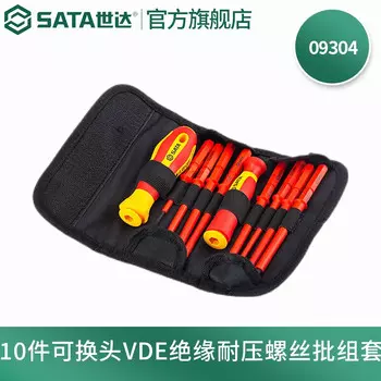 SATA SATA Шлицевая крестовая отвертка Набор отверток из 10 предметов Отвертка со сменной головкой, изолированная и устойчивая к давлению 09304