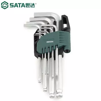 SATA Tools, набор из 9 шестигранных ключей с удлиненной шаровой головкой из хромованадиевой стали 09105A