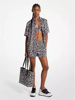 Сатиновая рубашка Camp с принтом логотипа Leopard Michael Kors, металлический