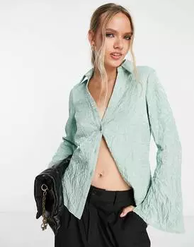 Сатиновая рубашка узкого кроя в стиле 90-х ASOS DESIGN 90-х с мятой текстурой цвета шалфея