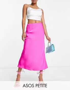 Сатиновая юбка-комбинация миди по косой от ASOS DESIGN Petite малинового цвета
