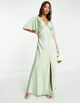 Сатиновое платье макси с рукавами-накидкой и пуговицами ASOS Bridesmaid
