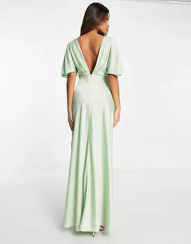 Сатиновое платье макси с рукавами-накидкой и пуговицами ASOS DESIGN Bridesmaid
