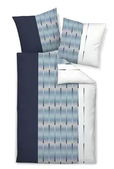 Сатиновое постельное белье Dream Castle Mako Deluxe - Полосы - паслен синий жемчужно-синий 155 x 220 см современные полосы, синий, белый Traumschloss