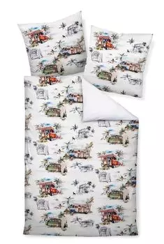 Сатиновое постельное белье Dream Castle Mako - Colorful Bullis, Кемпинг на пляже, Ощущение праздника 135 x 200 см Colorful Bullis, Кемпинг на пляже, Ощущение праздника Traumschloss