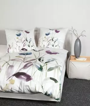 Сатиновое постельное белье Dream Castle Mako - Травы в акварельном исполнении 155 x 220 см Цветы и травы в акварельном исполнении, белый фон Traumschloss