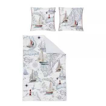 Сатиновое постельное белье Dream Sleep Mako парусник и маяк 155х200 см + 80х80 см Traumschlaf