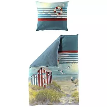 Сатиновое постельное белье Dream Sleep Mako шезлонг морской 155x220 см + 80x80 см Traumschlaf