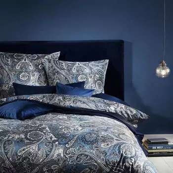 Сатиновое постельное белье Dream Sleep Mako Modern Classic Heerlen indigo 240x220 см + 2x 80x80 см Traumschlaf