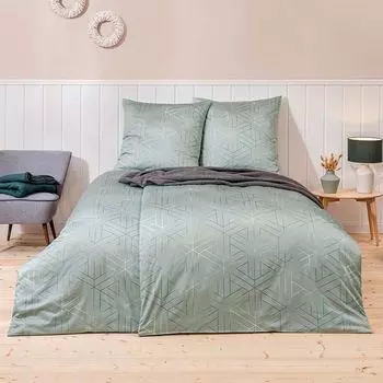 Сатиновое постельное белье Estella Mako Luan 7919-540 геометрический зеленый 135х200