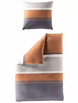 Сатиновое постельное белье JACK by Bierbaum Mako 135х200см, 2 предмета, в полоску шафранно-ржаво-бежевый узор.