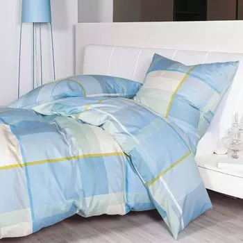 Сатиновое постельное белье Janine Mako moment 98106 небесно-голубой нефрит 240x220 см + 80x80 см Original Janine