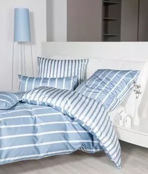 Сатиновое постельное белье Janine Mako, современная классическая наволочка, односпальная, 40х80 см, жемчужно-синий Original Janine