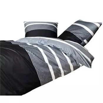 Сатиновое постельное белье Janine Mako J.D. 8468 155x220+80x80см цвет чёрно-серебристый Original Janine