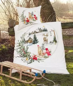 Сатиновое постельное белье Janine Mako, наволочка из 2 предметов, 80 х 80 см, современное искусство 42103-001-500 красный зеленый Original Janine