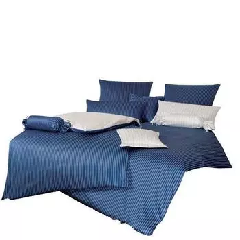 Сатиновое постельное белье Janine Mako, 4 предмета, пододеяльник 135 х 200 см, наволочка 80 х 80 см, современная классика темно-синий Original Janine