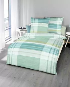 Сатиновое постельное белье Kaeppel Mako, 2 предмета, 155х220см, мятно-зеленый, оливковый, в голубую полоску