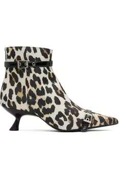 Сатиновые ботильоны с отверстиями для шнуровки на каблуке kitten heel Ganni, цвет leopard