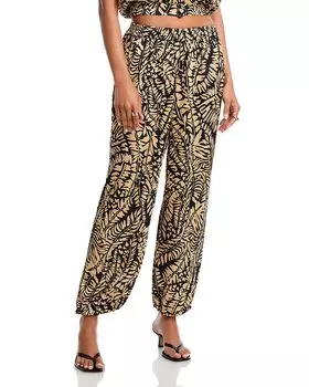 Сатиновые брюки-джоггеры с принтом "Пальмовые листья" AQUA, мультиколор