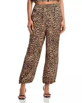 Сатиновые брюки-джоггеры с принтом "Пальмовые листья" AQUA, мультиколор