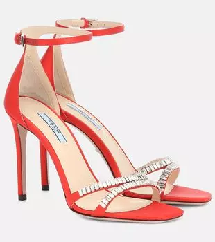 Сатиновые сандалии с декоративными элементами Prada, Fuoco