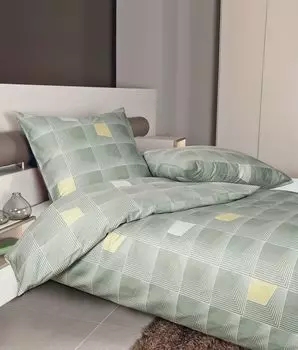 Сатиновый комплект постельного белья Janine Design Mako дизайн J.D. 87076 цвет шалфей-зеленый лайм-06 размер 240х220+2х80х80 см Original Janine