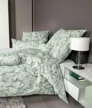 Сатиновый комплект постельного белья Janine Design Mako Milano 43121 цвет дымчатый зеленый размер 155х200 см + 80х80 см Original Janine