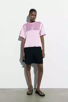 Сатиновый топ ZARA, бледно-розовый