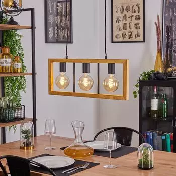 »Savigliano« Подвесной светильник с 3 лампами из металла/дерева черного/натурального цвета. hofstein