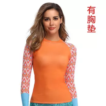 SBART костюм для серфинга с глубоким разрезом и длинными рукавами, женский купальник, гидрокостюм, купальник с рукавами с принтом, оранжевый топ с подкладкой, S-XL