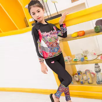 SBART купальник для девочек, солнцезащитный костюм с длинными рукавами и длинными брюками, цельный гидрокостюм, купальник для детей 611 + 615