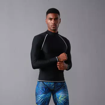 SBART мужской и женский разделенный солнцезащитный купальник с длинными рукавами, купальник для серфинга, топ для серфинга 702, черный L