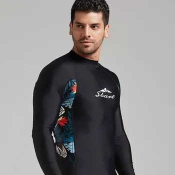 SBART новый быстросохнущий гидрокостюм из тонкого материала, мужской солнцезащитный купальник с длинными рукавами, мужской топ сплит, костюм для подводного плавания 7066, черный лоскутный цвет, XL