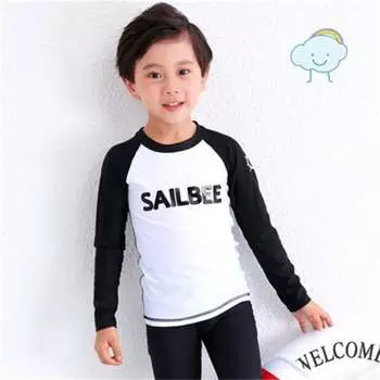 SBART SAILBEE детский купальник с длинными рукавами для мальчиков и девочек, разделенный детский купальник, черно-белый топ, S-5XL