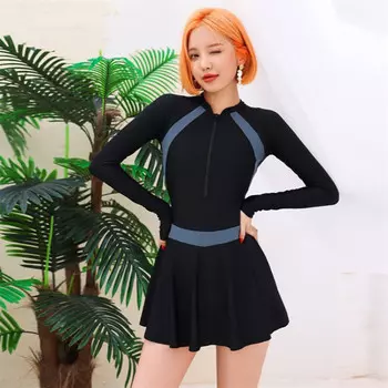 SBART SAILBEE гидрокостюм купальник женский с длинными рукавами костюм для серфинга цельный студенческий пляжный серый и черный платье S-XXXL