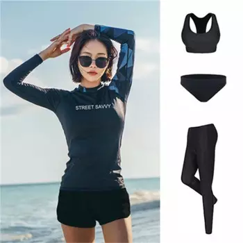 SBART SAILBEE гидрокостюм сплит, быстросохнущий купальник с длинными рукавами, костюм медузы, черный женский комплект из пяти предметов с принтом, S-XL