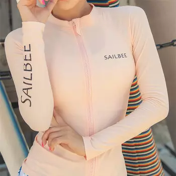 SBART SAILBEE сплит-гидрокостюм, женский купальник с длинными рукавами, быстросохнущий купальник для серфинга, подводного плавания, пудра, топ на молнии, S-XL